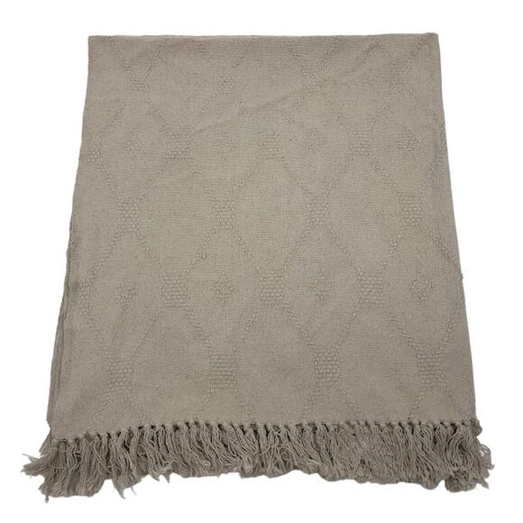 Modern Threads Throw Blanket 50 x 56 Fringe Tassel Diamond Lattice Cotton Gray - Picture 2 of 3